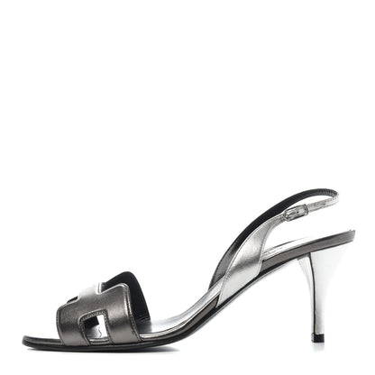 Hermes Metallic Nappa Night 70 Slingback Sandals 39.5 Canon De Fusil Argent 1 of 9