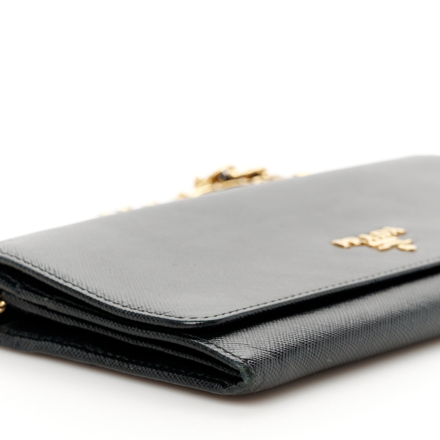 Prada Saffiano Metal Oro Chain Wallet Black 10 of 11