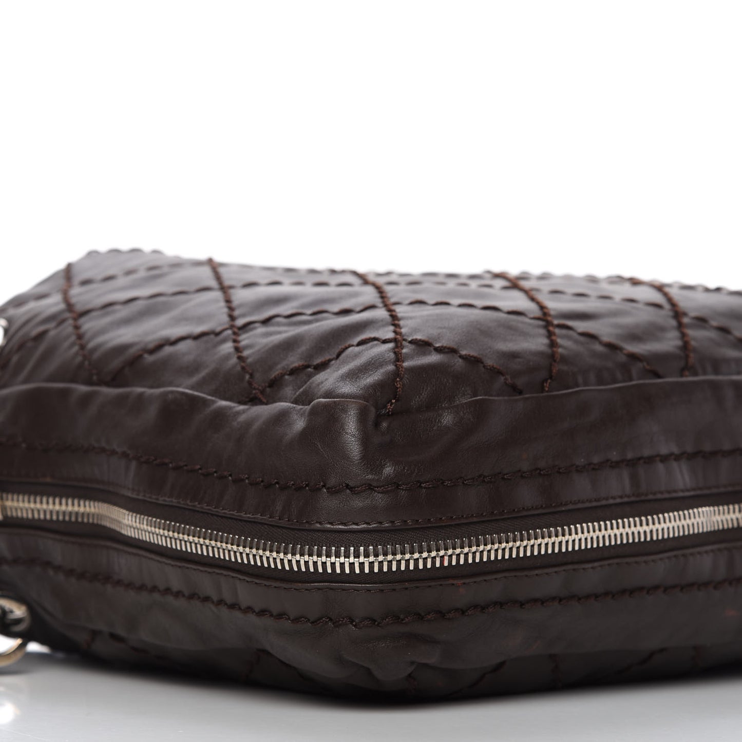 Calfskin Stitched Expandable Tote Brown