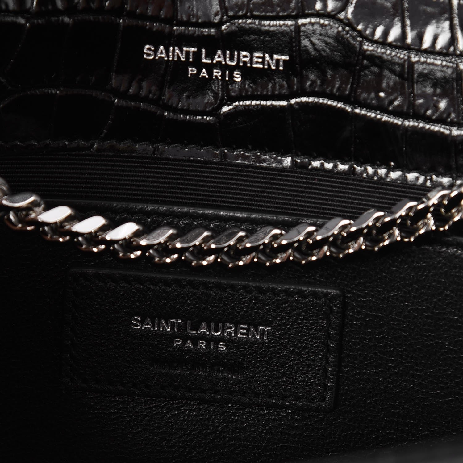 Saint Laurent Calfskin Crocodile Embossed Medium Classic Monogram Kate Tassel Satchel Black 6 of 6