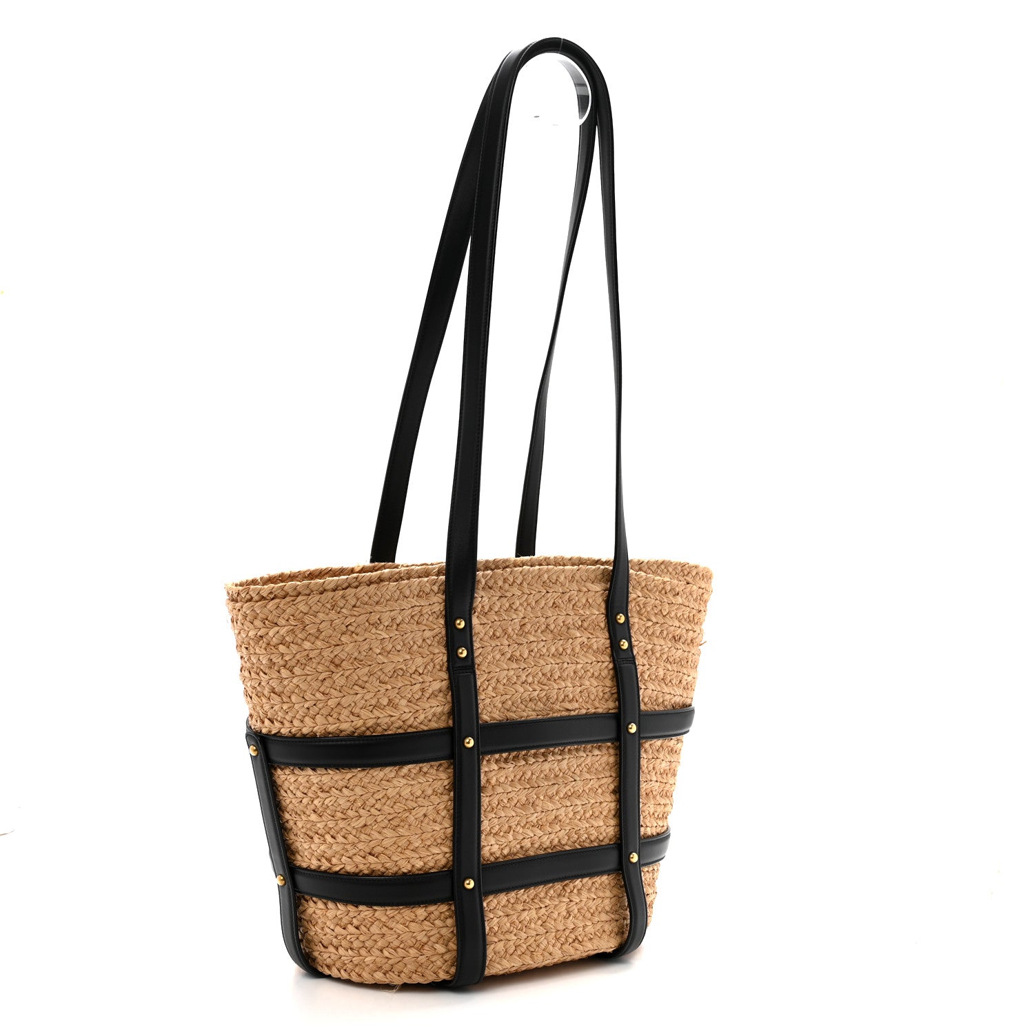 Saint Laurent Raffia Calfskin Caged Tote Naturale Black 2 of 14
