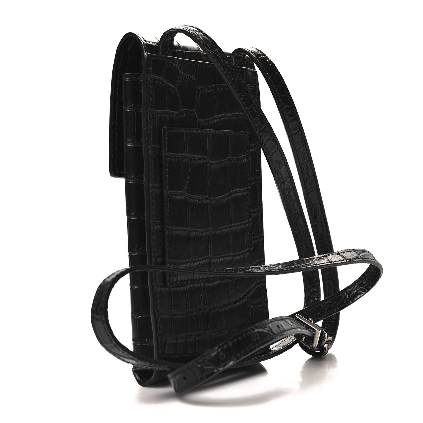 Calfskin Crocodile Embossed Phone Holder Crossbody Black