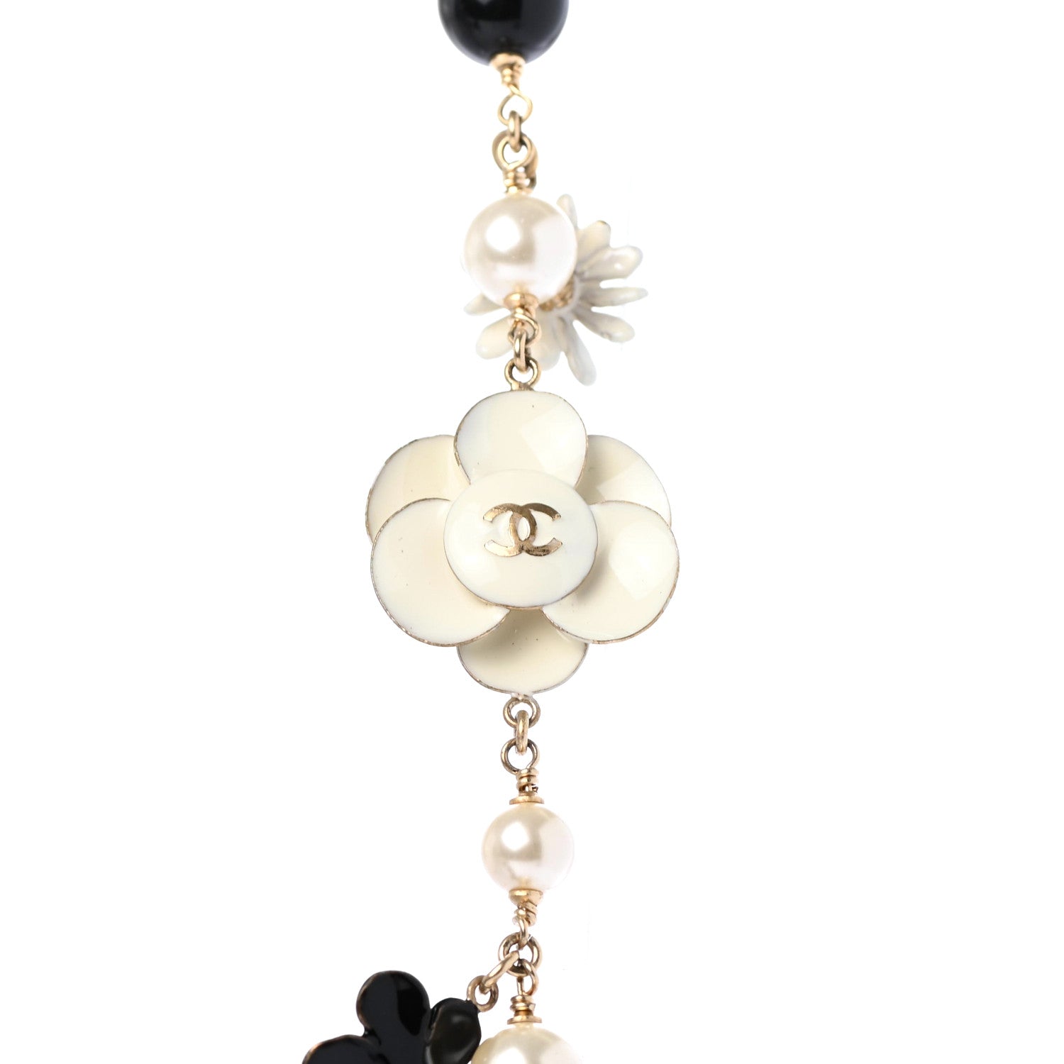 Chanel Pearl Camellia CC Long Necklace Gold Black 4 of 5