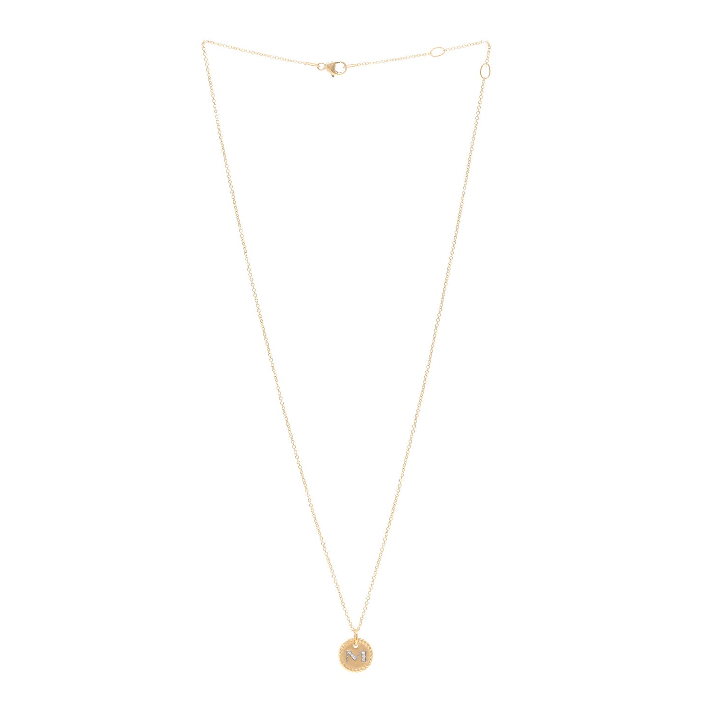 18K Yellow Gold Diamond Initial M Charm Necklace