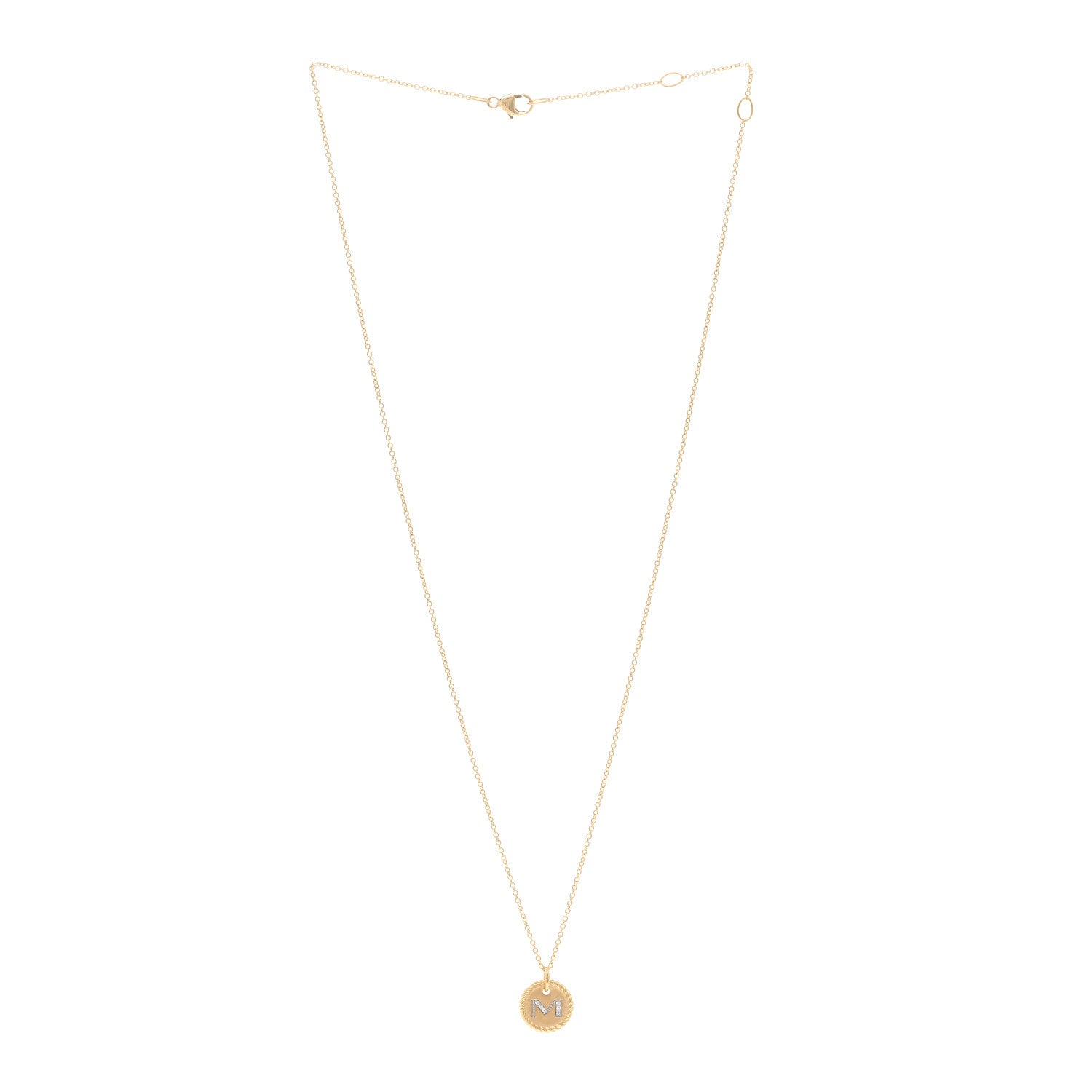 David Yurman 18K Yellow Gold Diamond Initial M Charm Necklace 3 of 4