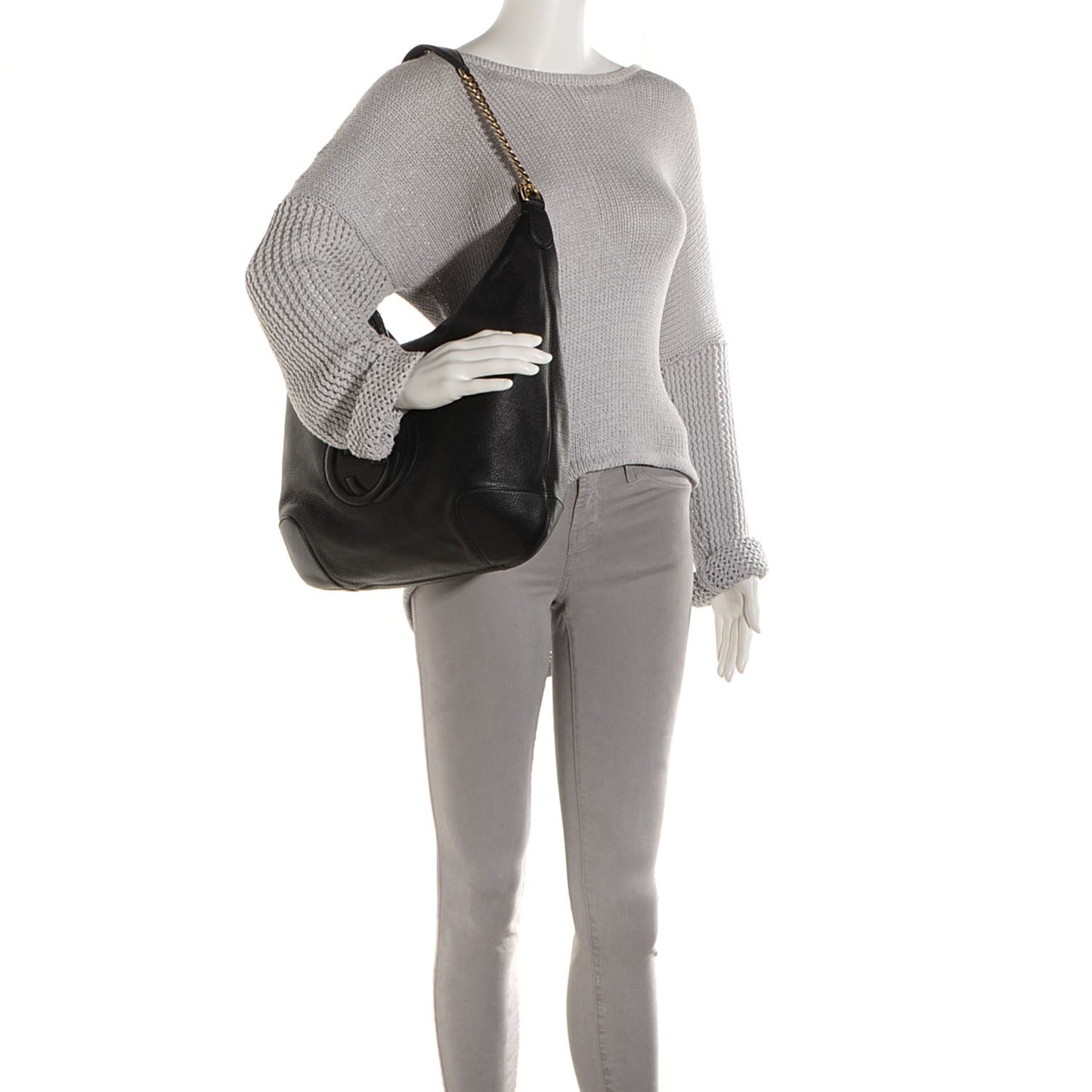 Pebbled Calfskin Medium Soho Chain Hobo Black