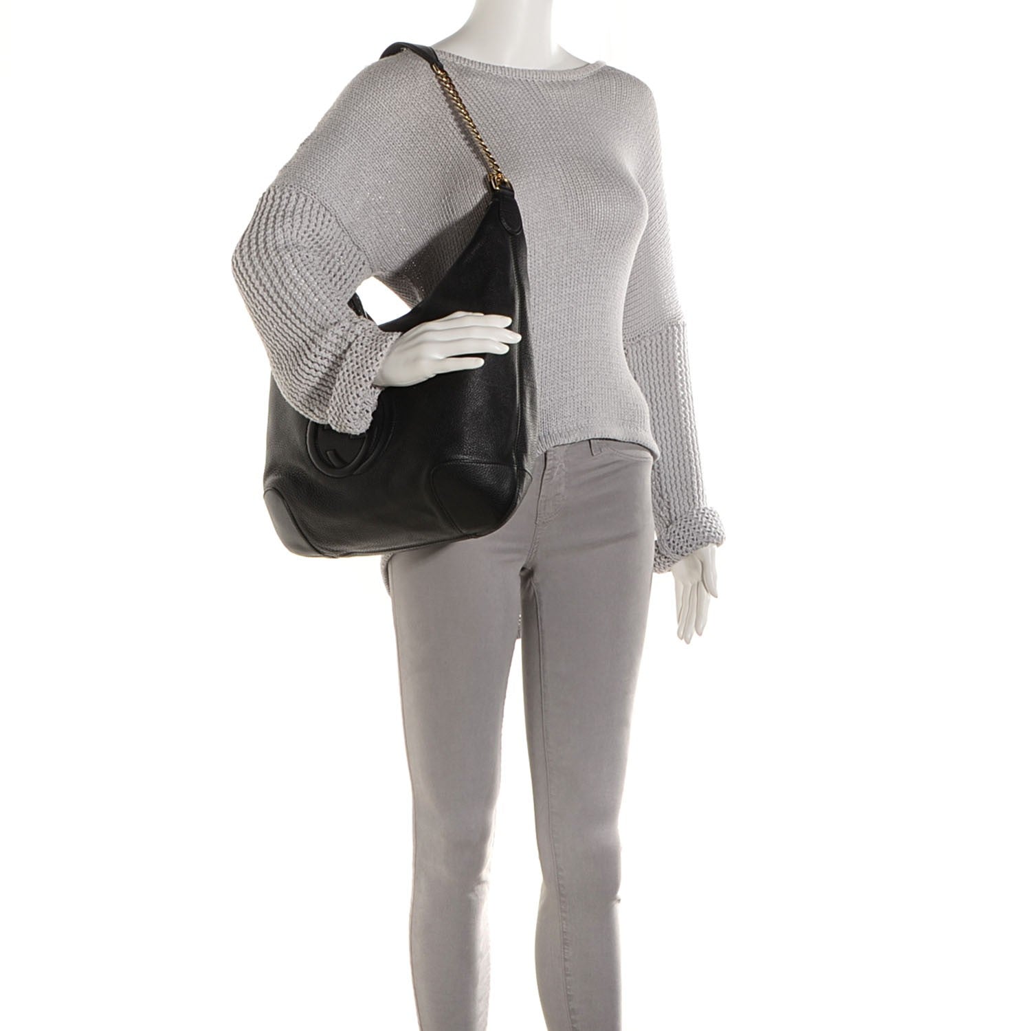 Gucci Pebbled Calfskin Medium Soho Chain Hobo Black 2 of 9