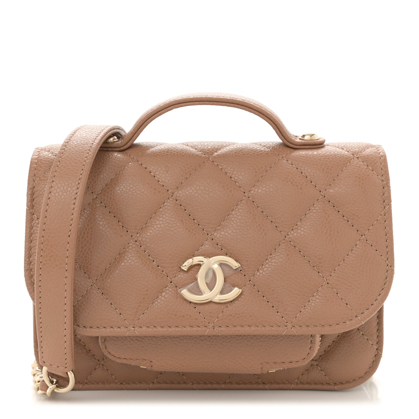 Caviar Quilted Business Affinity Clutch With Chain Flap Dark Beige