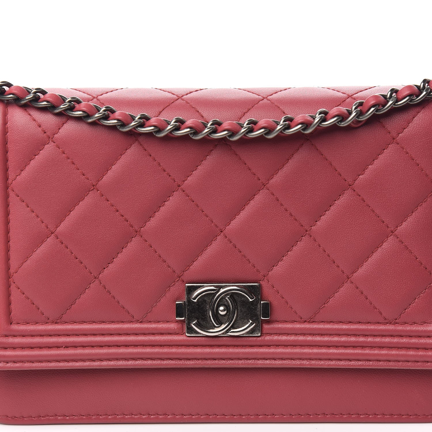Chanel Lambskin Quilted Boy Wallet On Chain WOC Red 8 of 13