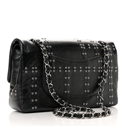 Chanel Glazed Calfskin Grommet Embellished Medium Airline Double Flap Black 3 of 11