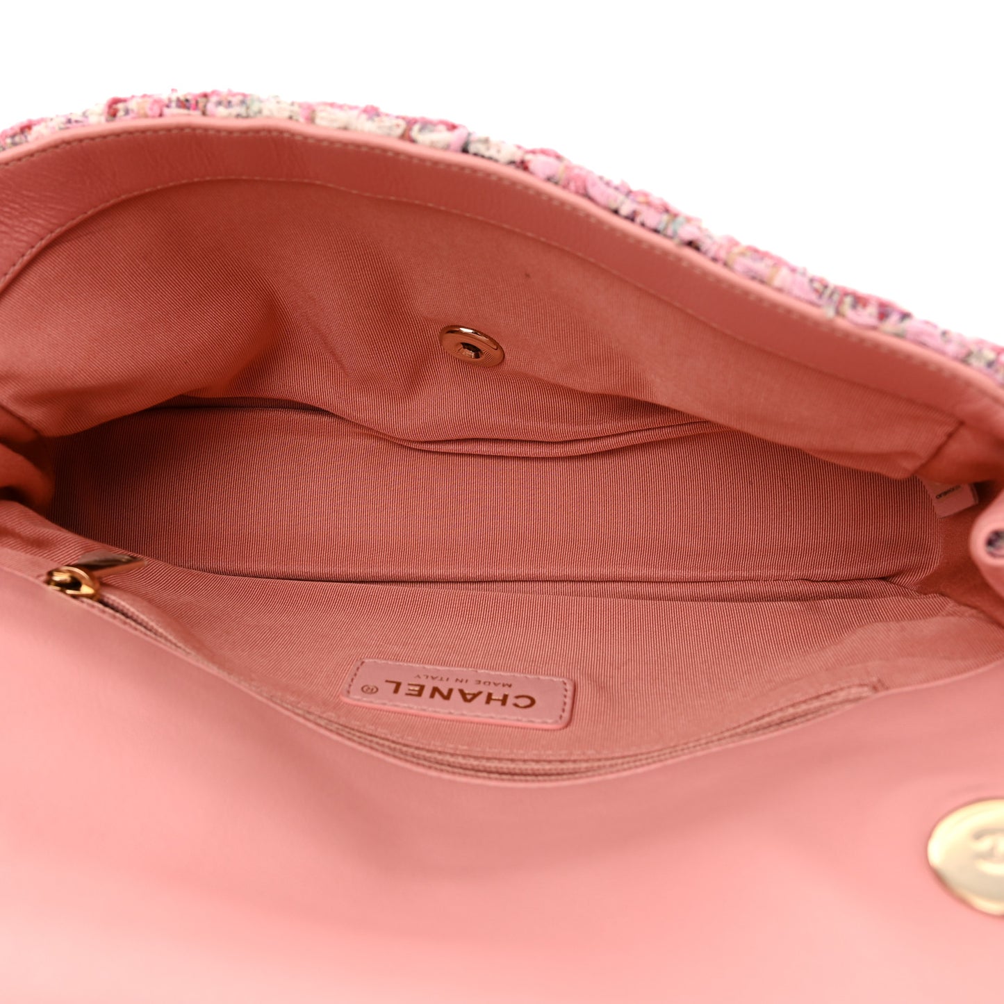 Tweed Medium Pearl Handle Flap Pink Beige Orange Ecru