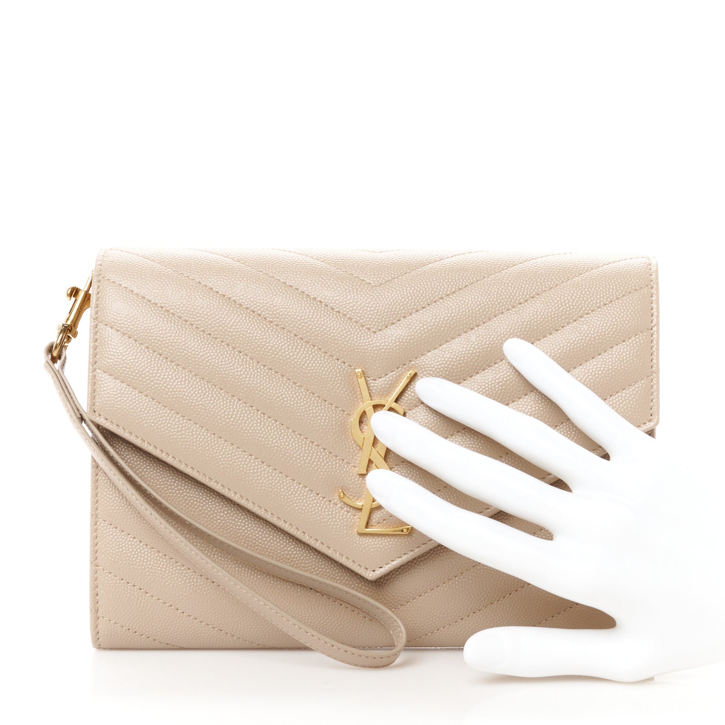 Grain De Poudre Matelasse Chevron Monogram Envelope Clutch Dark Beige