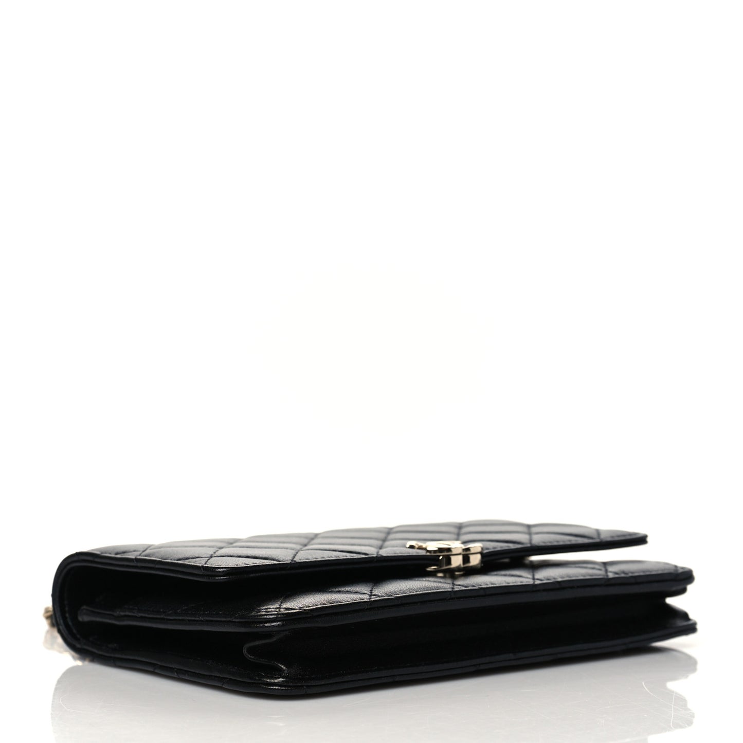 Lambskin Quilted Top Handle Wallet On Chain WOC Black