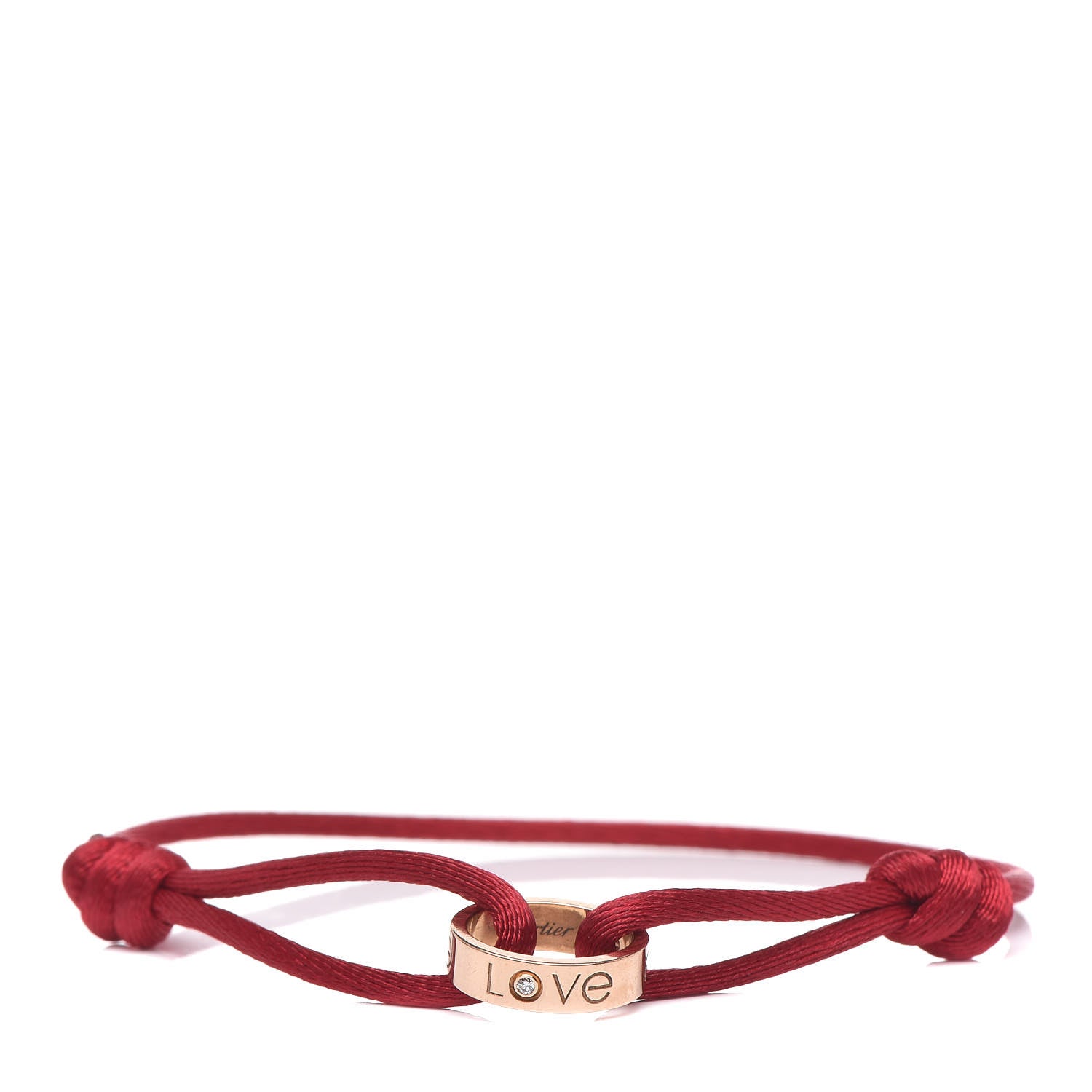 Cartier 18K Pink Gold Diamond Charity LOVE Adjustable Cord Bracelet Red 1 of 4