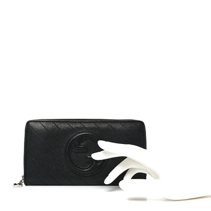 Gucci Sakai Be Green Calfskin Diagonal Stitched Blondie Zip Around Wallet Black 2 of 7
