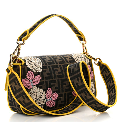 Fendi Fabric Jacquard FF Floral Embroidered Baguette Tobacco Moro Multicolor 2 of 9