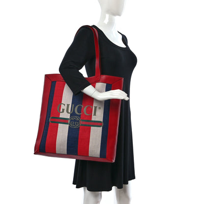 Gucci Canvas Calfskin Sylvie Stripe Logo Mens Tote Red White Blue 3 of 11