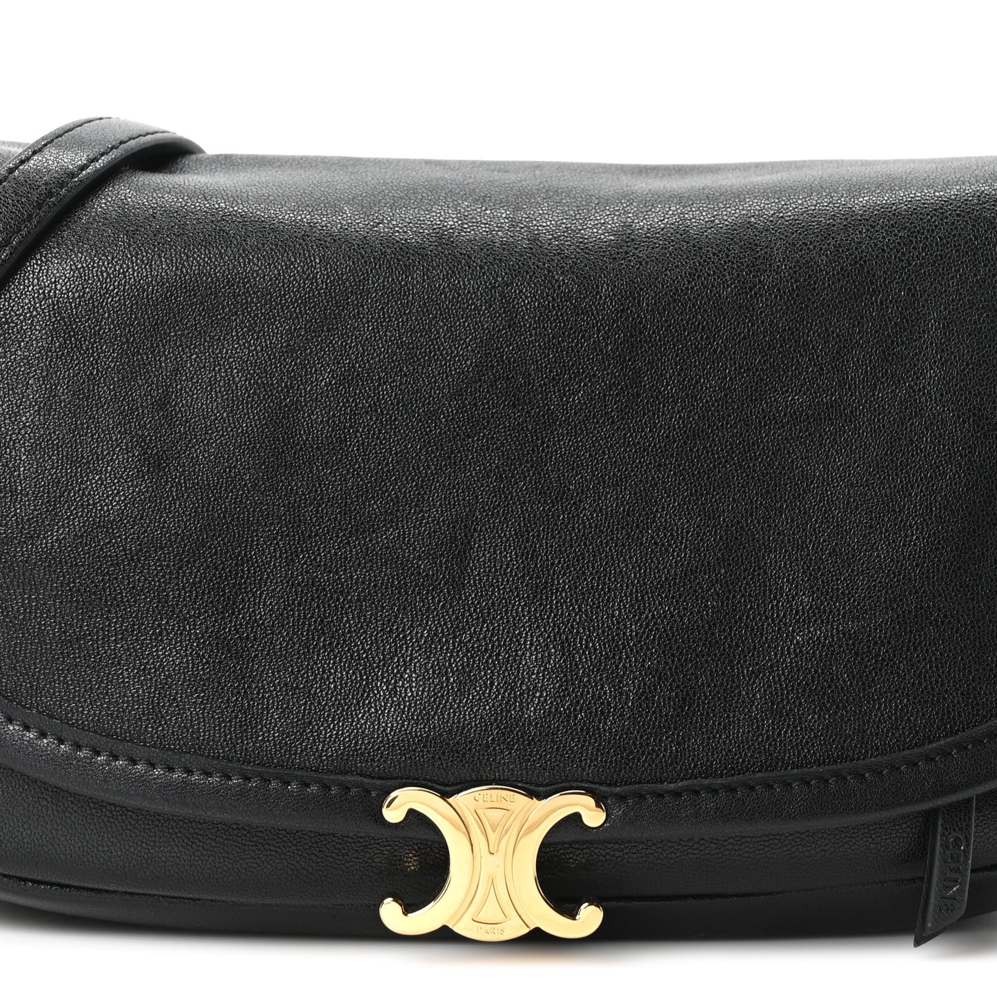 Shiny Lambskin Soft Triomphe Little Half Moon Bag Black