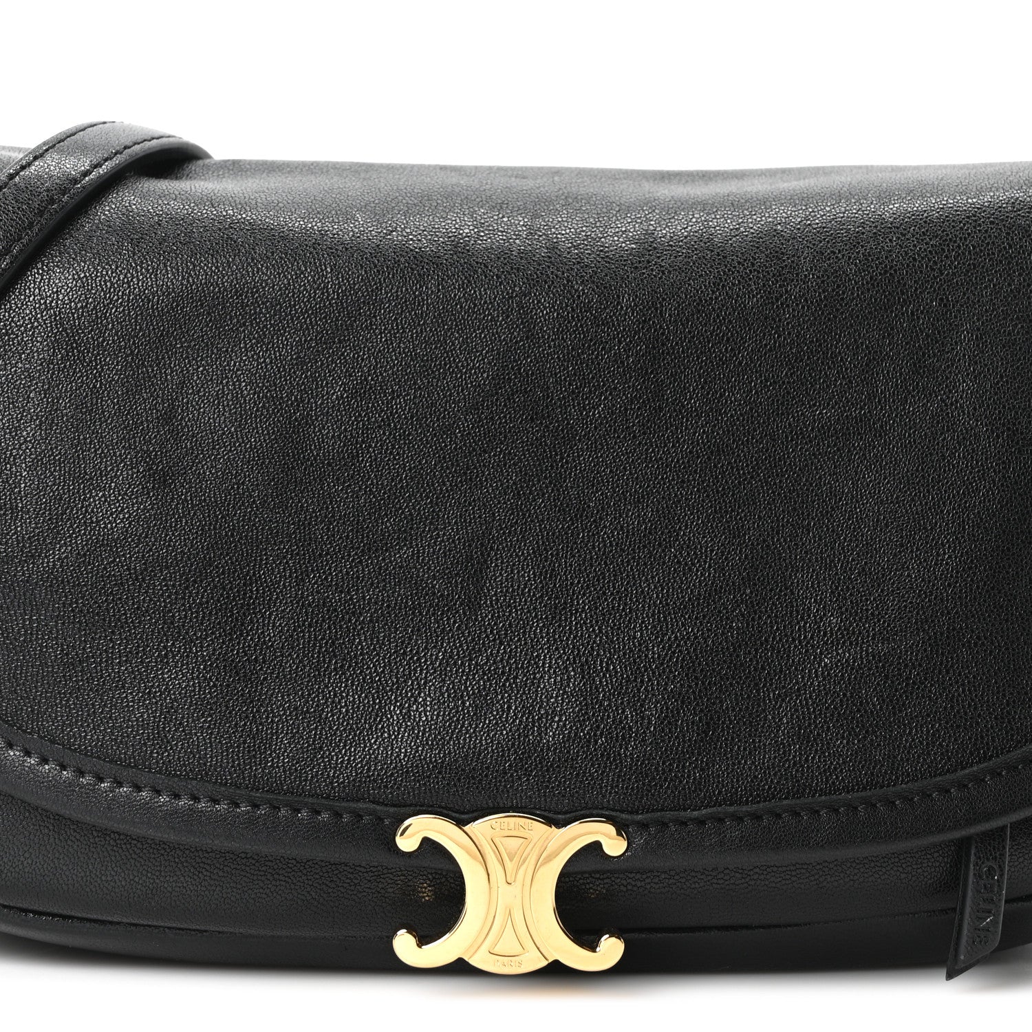 Celine Shiny Lambskin Soft Triomphe Little Half Moon Bag Black 7 of 9