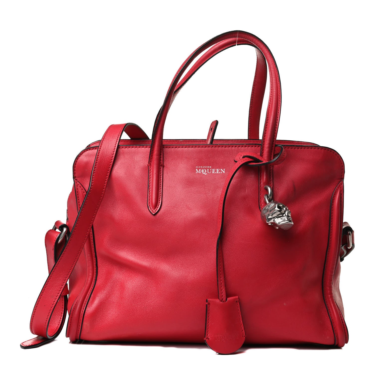 Alexander McQueen Pebbled Calfskin Small Skull Padlock Zip Around Tote Red 1 of 13