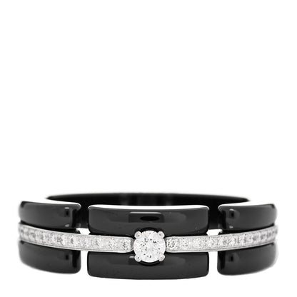 Chanel 18K White Gold Diamond Ceramic Ultra Solitaire Ring 61 9.5 1 of 5