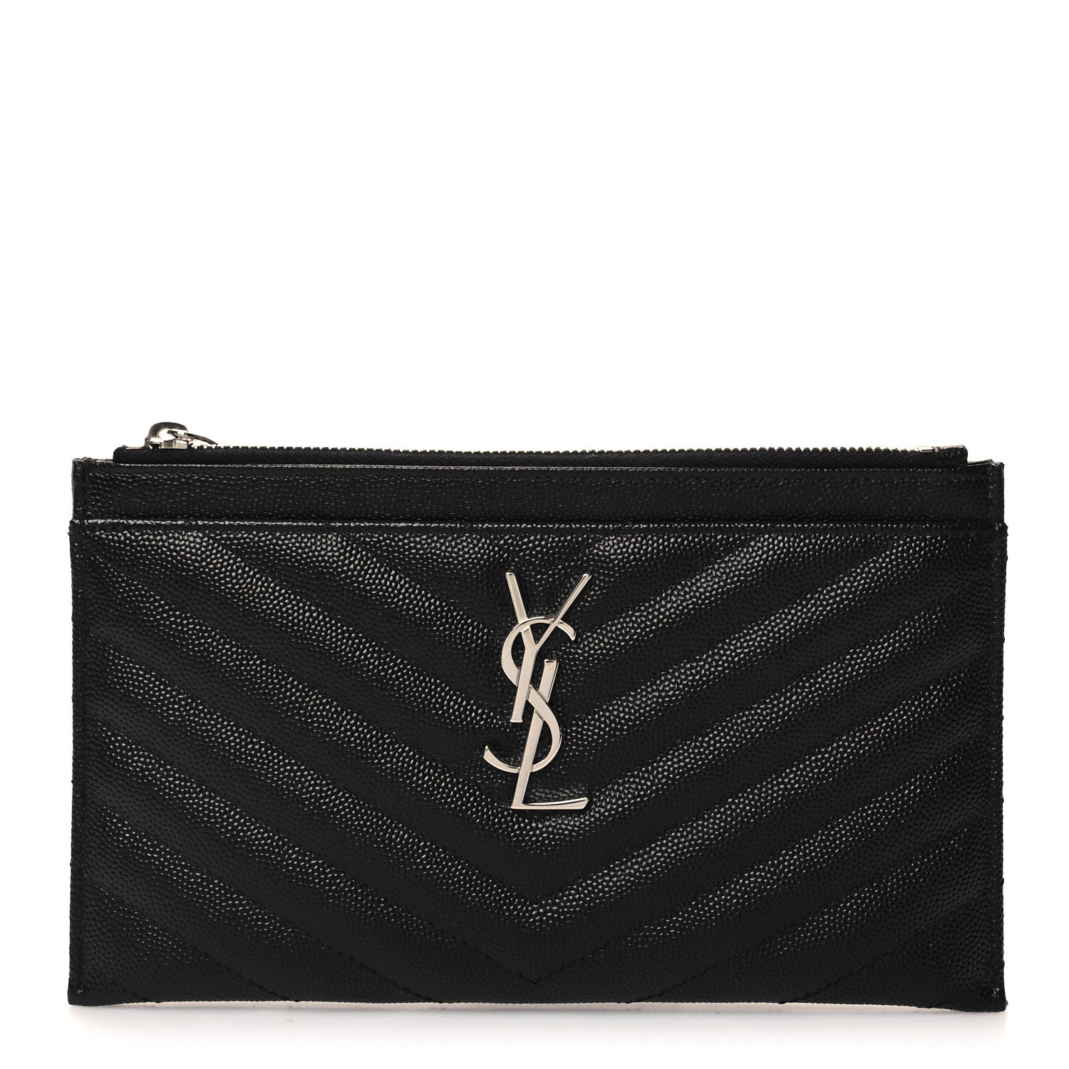 Saint Laurent Grain De Poudre Chevron Monogram Bill Pouch Black 1 of 8