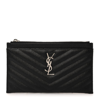 Saint Laurent Grain De Poudre Chevron Monogram Bill Pouch Black 1 of 8