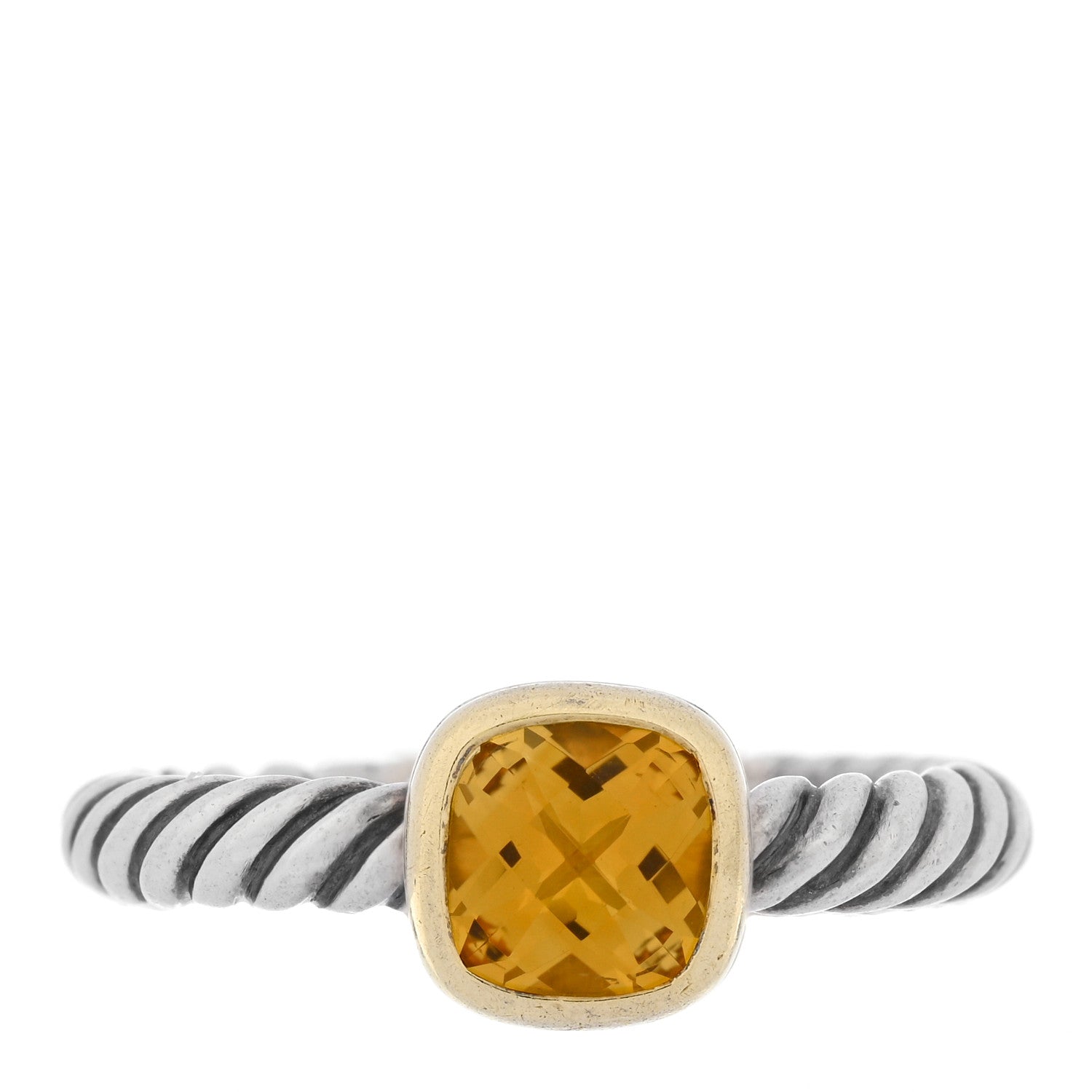 David Yurman Sterling Silver 18K Yellow Gold Citrine Cushion Ring 54 7 1 of 6