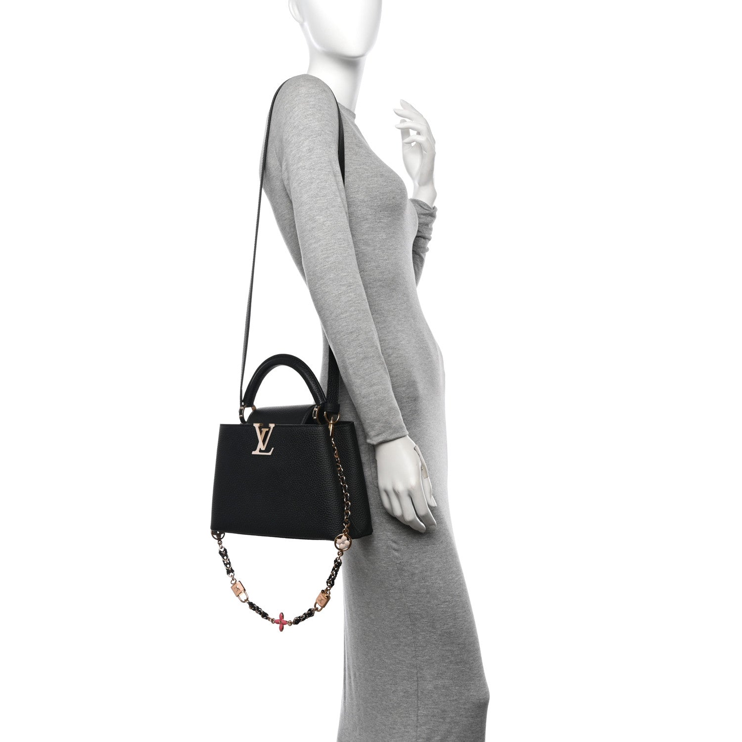 Louis Vuitton Taurillon Enamel Flower Padlock Chain Capucines BB Black 2 of 12