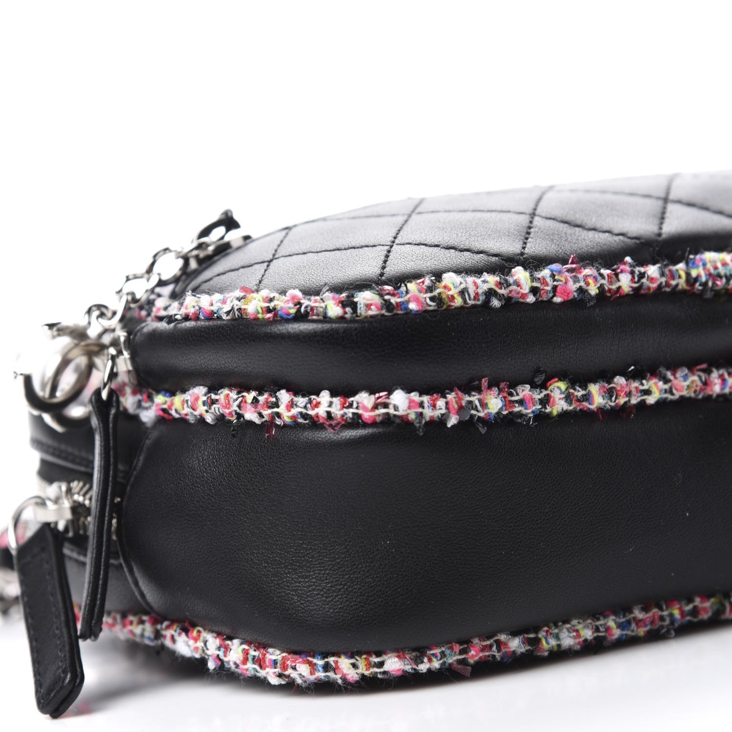 Chanel Lambskin Quilted Tweed Elegant Trim Front Zip Camera Case Black 6 of 10