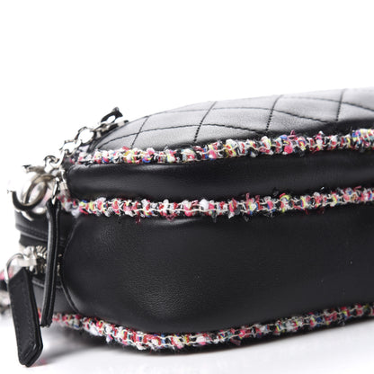 Chanel Lambskin Quilted Tweed Elegant Trim Front Zip Camera Case Black 6 of 10