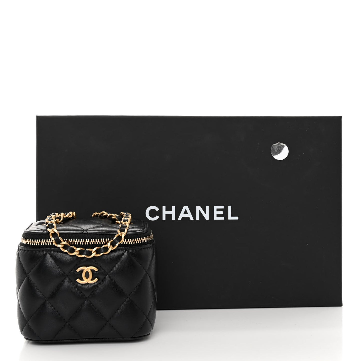 Lambskin Quilted Mini Pearl Crush Vanity Case With Chain Black