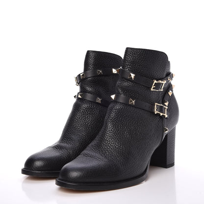 Valentino Garavani Pebbled Calfskin Rockstud Double Buckle 70mm Block Heel Ankle Boots 38.5 Black 3 of 11
