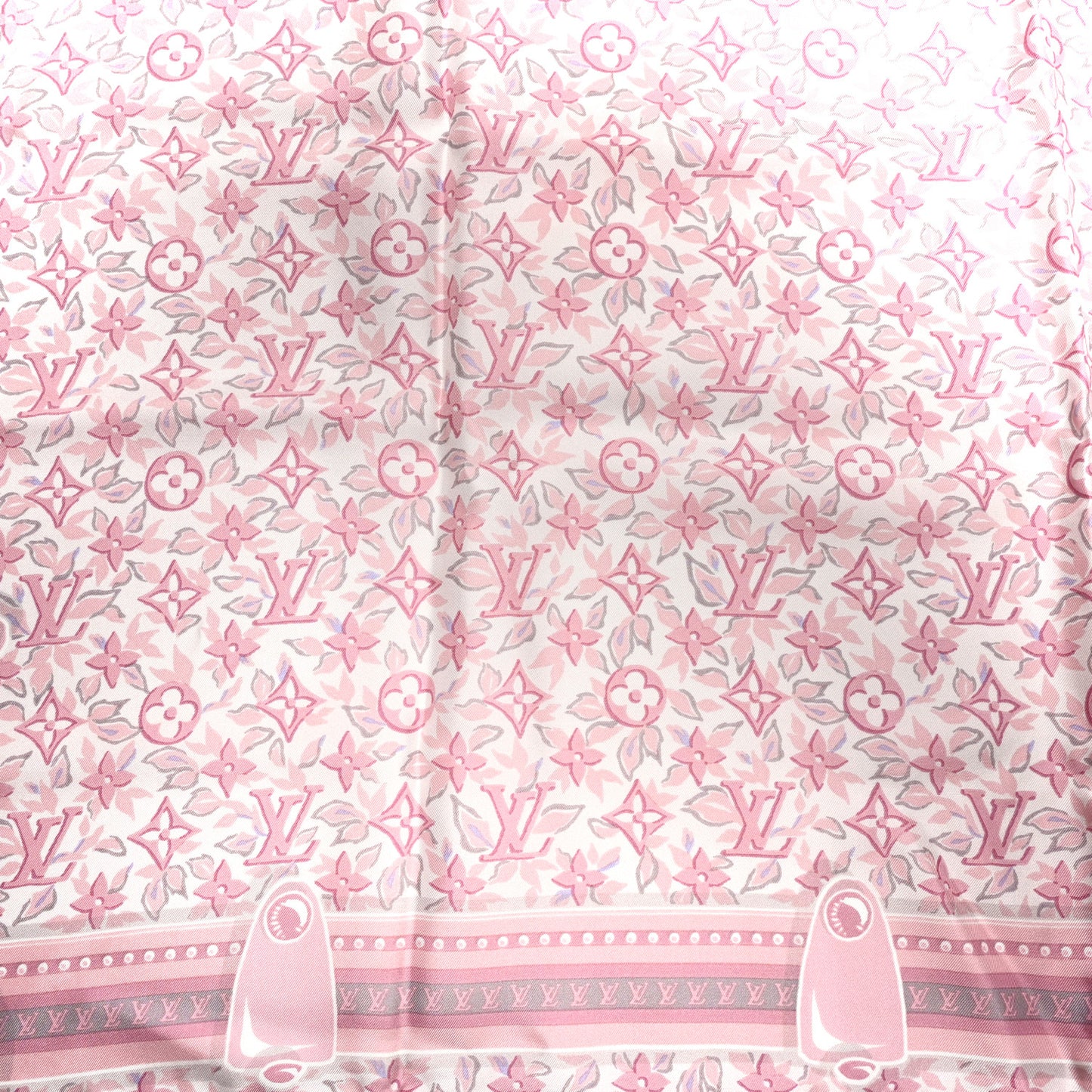 Silk Monogram Trunk Floral Print Square Scarf Rose Poudre