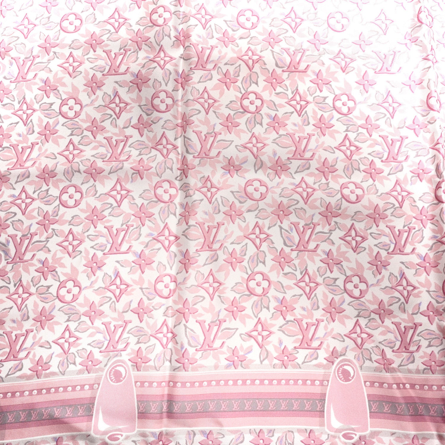 Louis Vuitton Silk Monogram Trunk Floral Print Square Scarf Rose Poudre 2 of 3