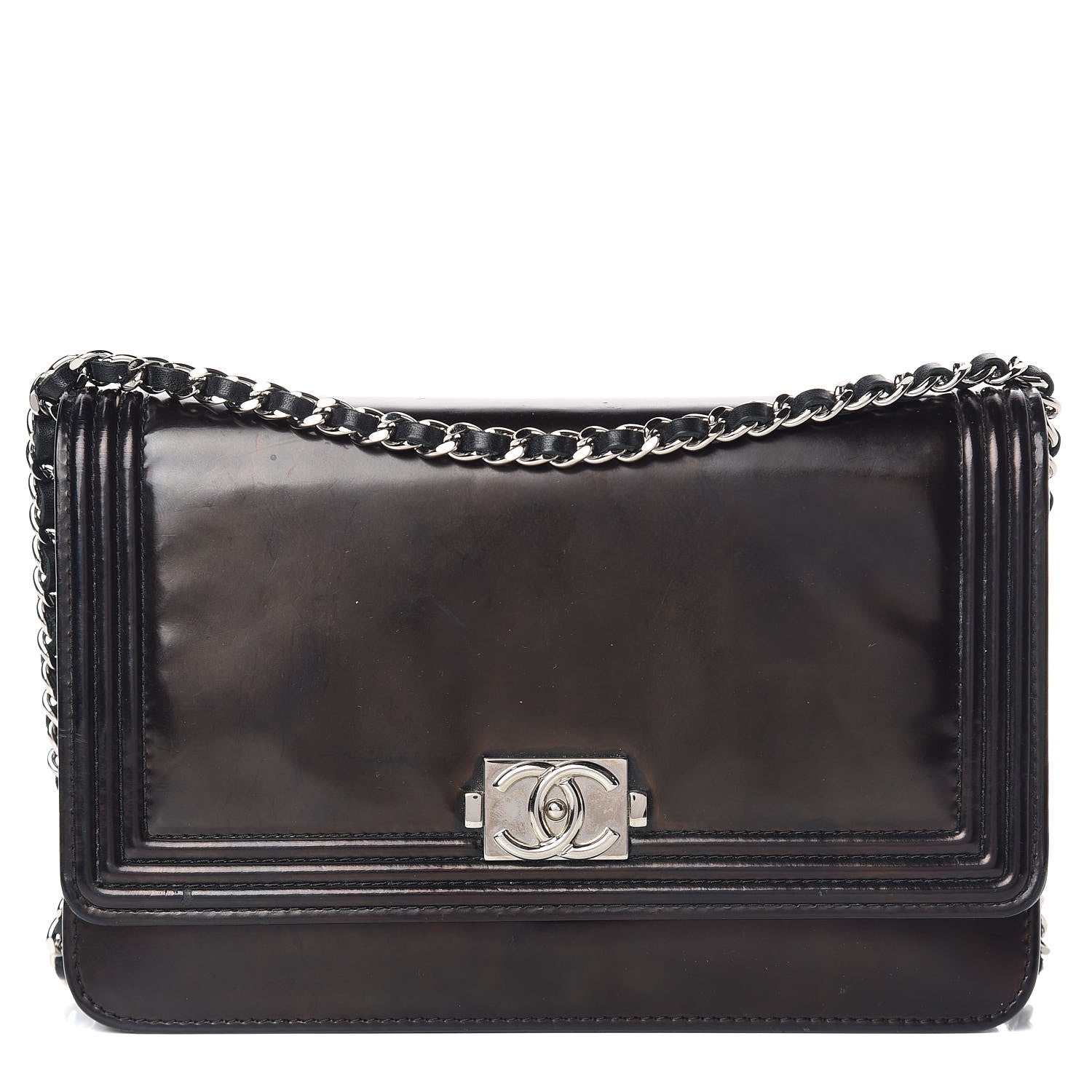 Chanel Glazed Calfskin Boy Wallet On Chain WOC Black 1 of 18