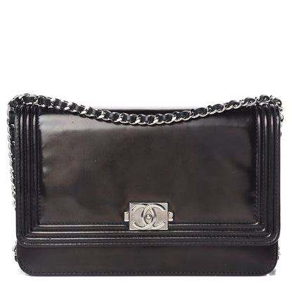 Chanel Glazed Calfskin Boy Wallet On Chain WOC Black 1 of 18