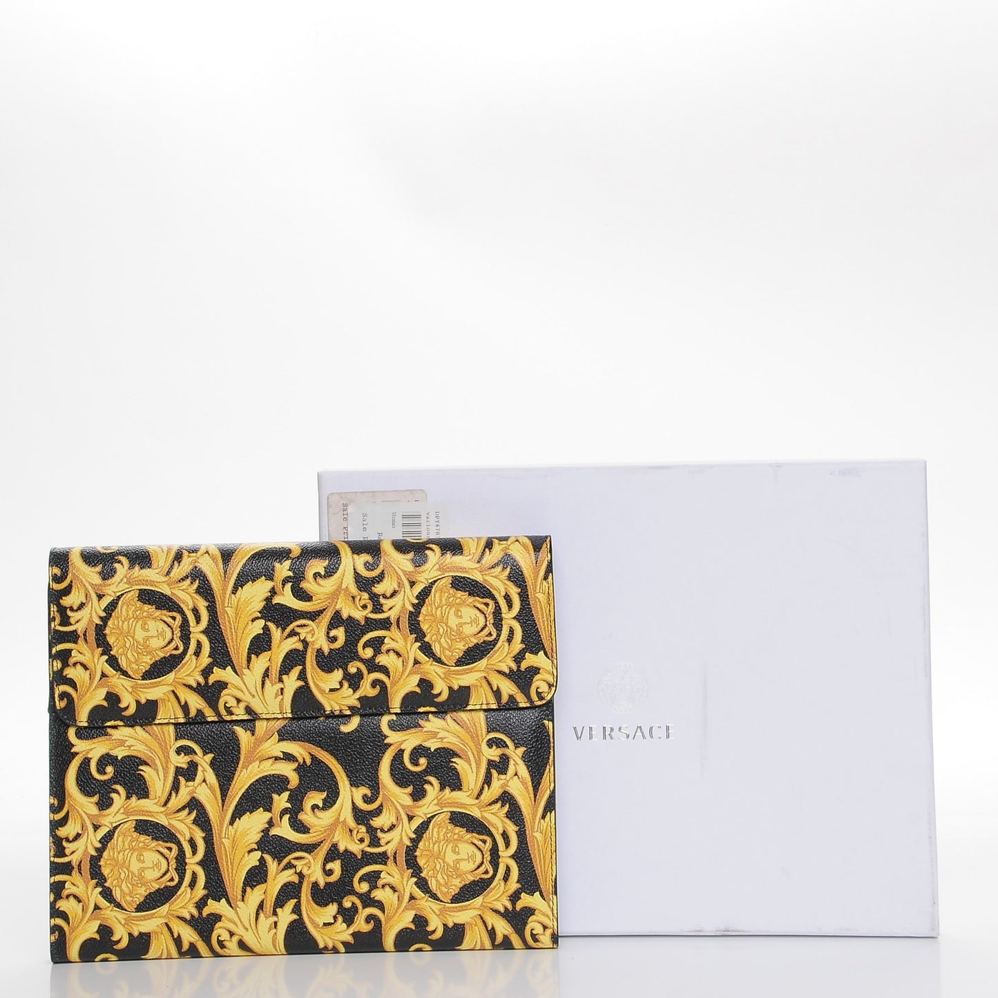 Calfskin PVC Barocco Printed Ipad Case Black Gold