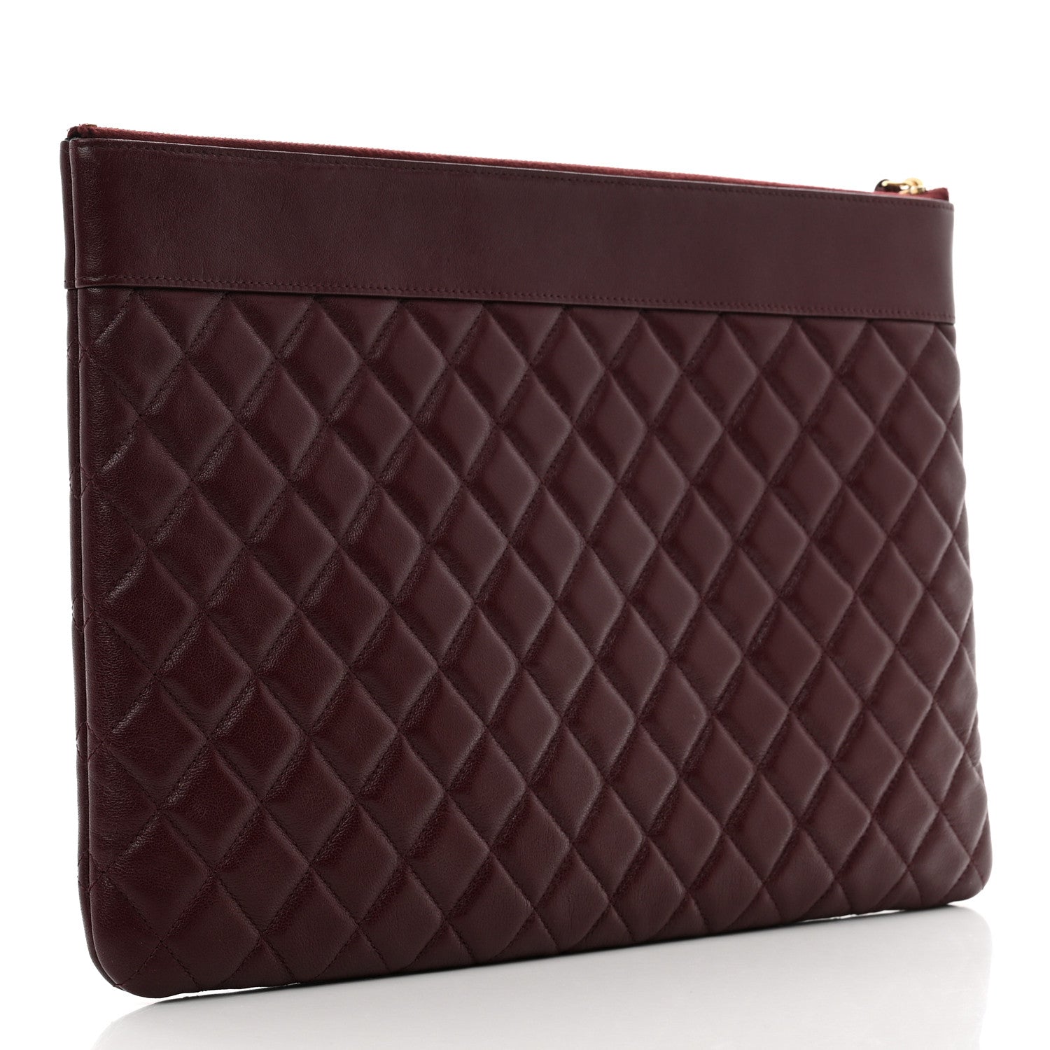 Chanel Sheepskin Quilted Large Vintage Mademoiselle Cosmetic Case Burgundy 3 of 7
