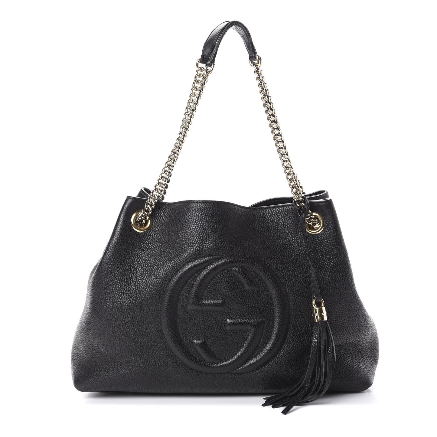 Pebbled Calfskin Medium Soho Chain Shoulder Bag Black