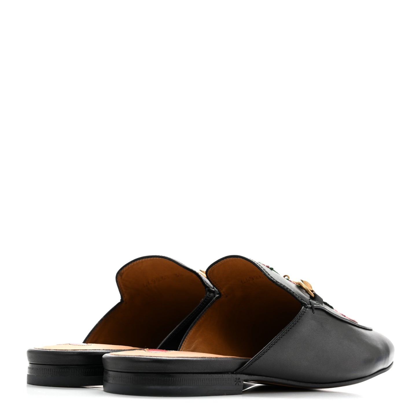 Calfskin Flower Embroidered Princetown Slippers 38 Black