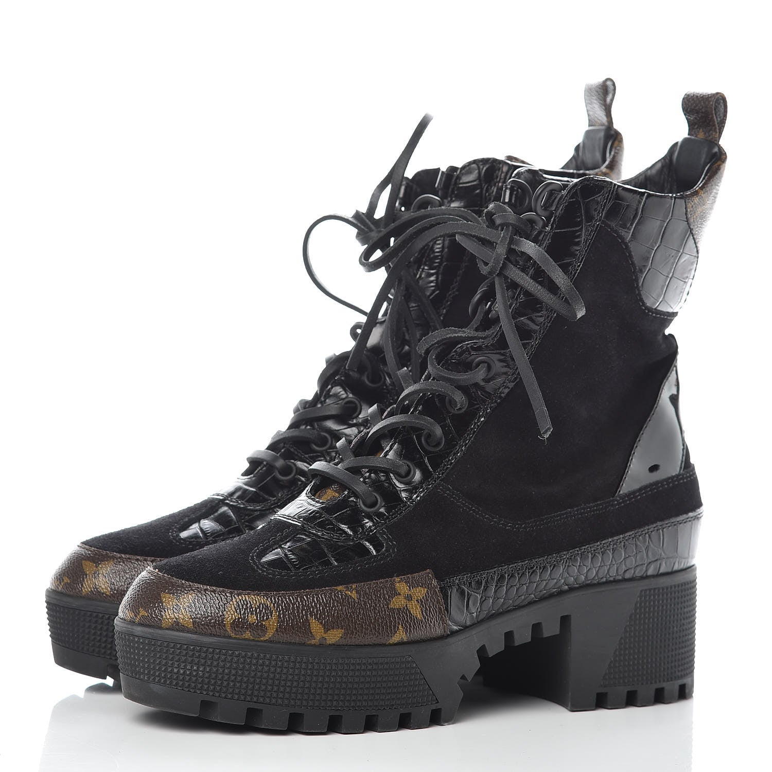 Louis Vuitton Suede Calfskin Monogram Laureate Platform Desert Boots 39 Black 3 of 12