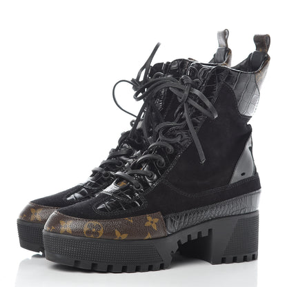 Louis Vuitton Suede Calfskin Monogram Laureate Platform Desert Boots 39 Black 3 of 12