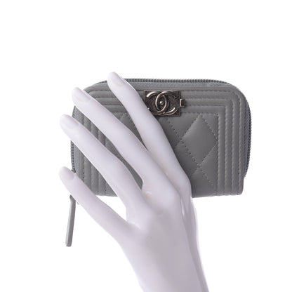 Chanel Lambskin Quilted Boy Zip Around Coin Purse Wallet Grey 2 of 10