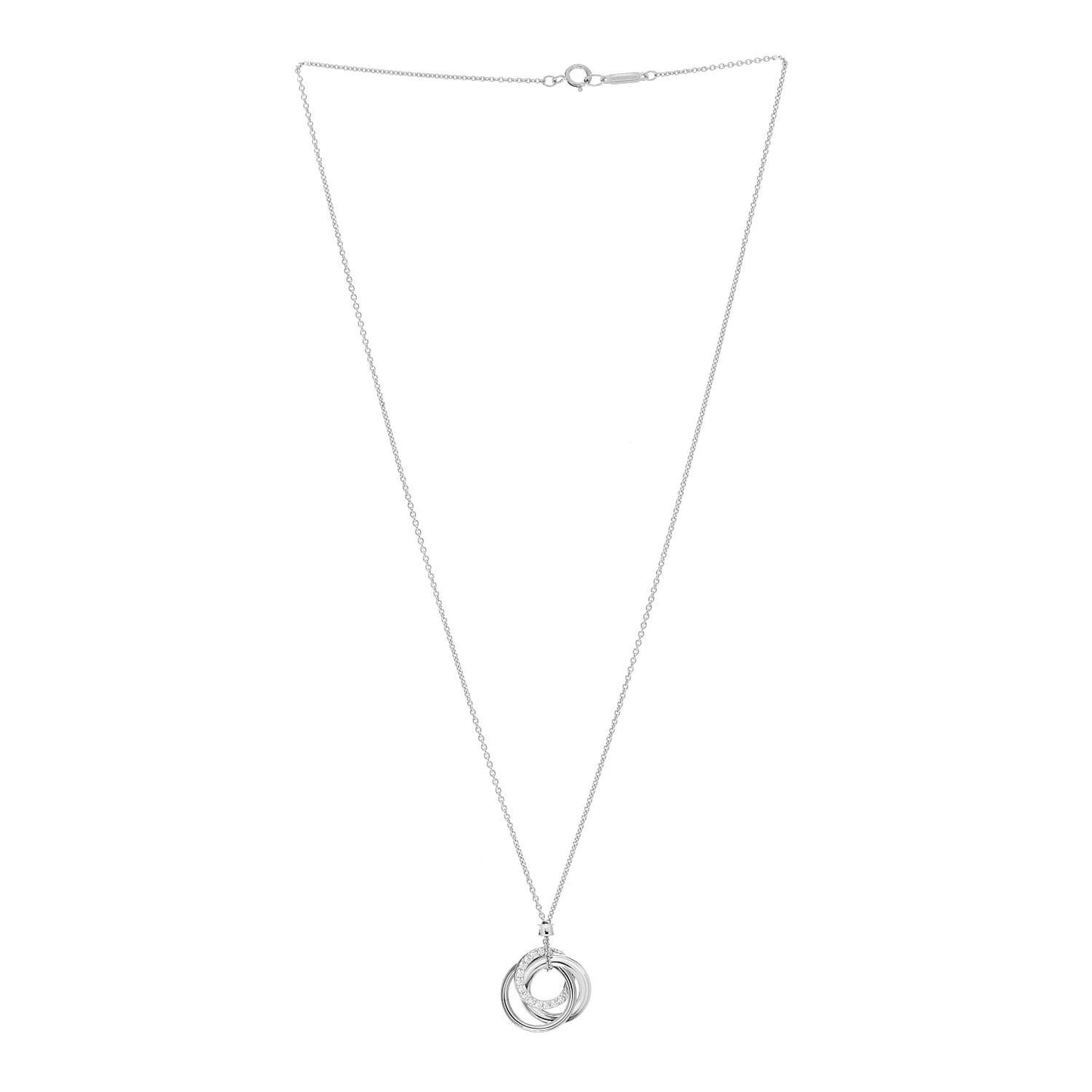 18K White Gold Diamond 1837 Triple Interlocking Circles Pendant Necklace