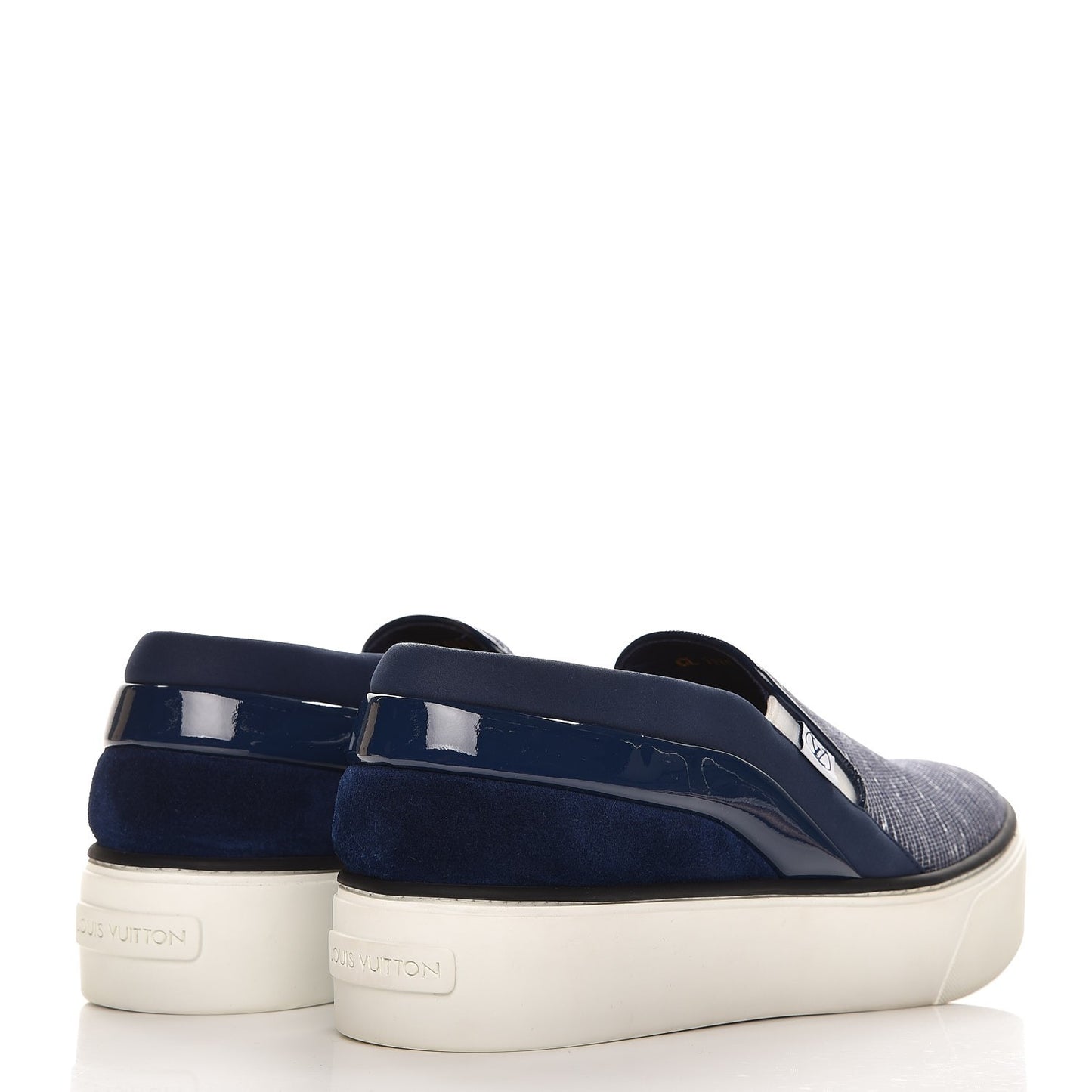 Printed Denim Patent Suede Catwalk Slip On Sneakers 37 Blue