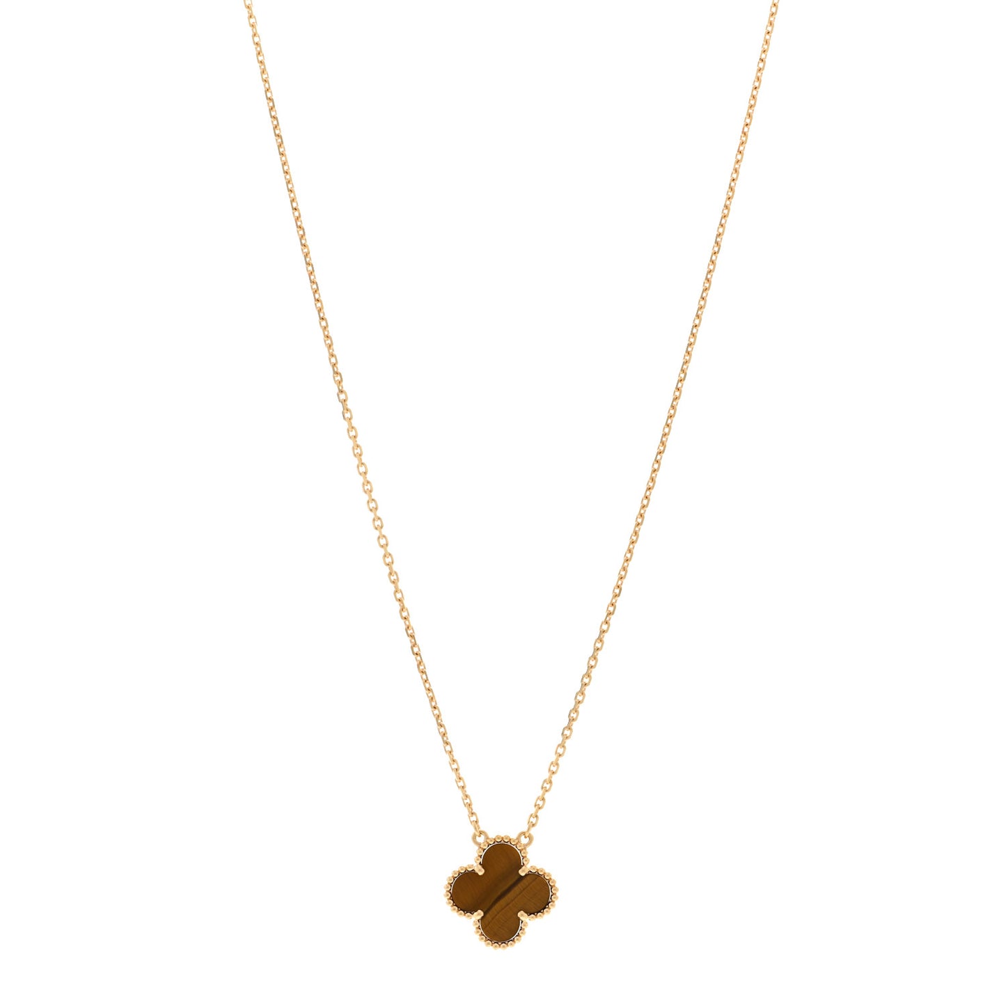 18K Yellow Gold Tiger Eye Vintage Alhambra Pendant Necklace