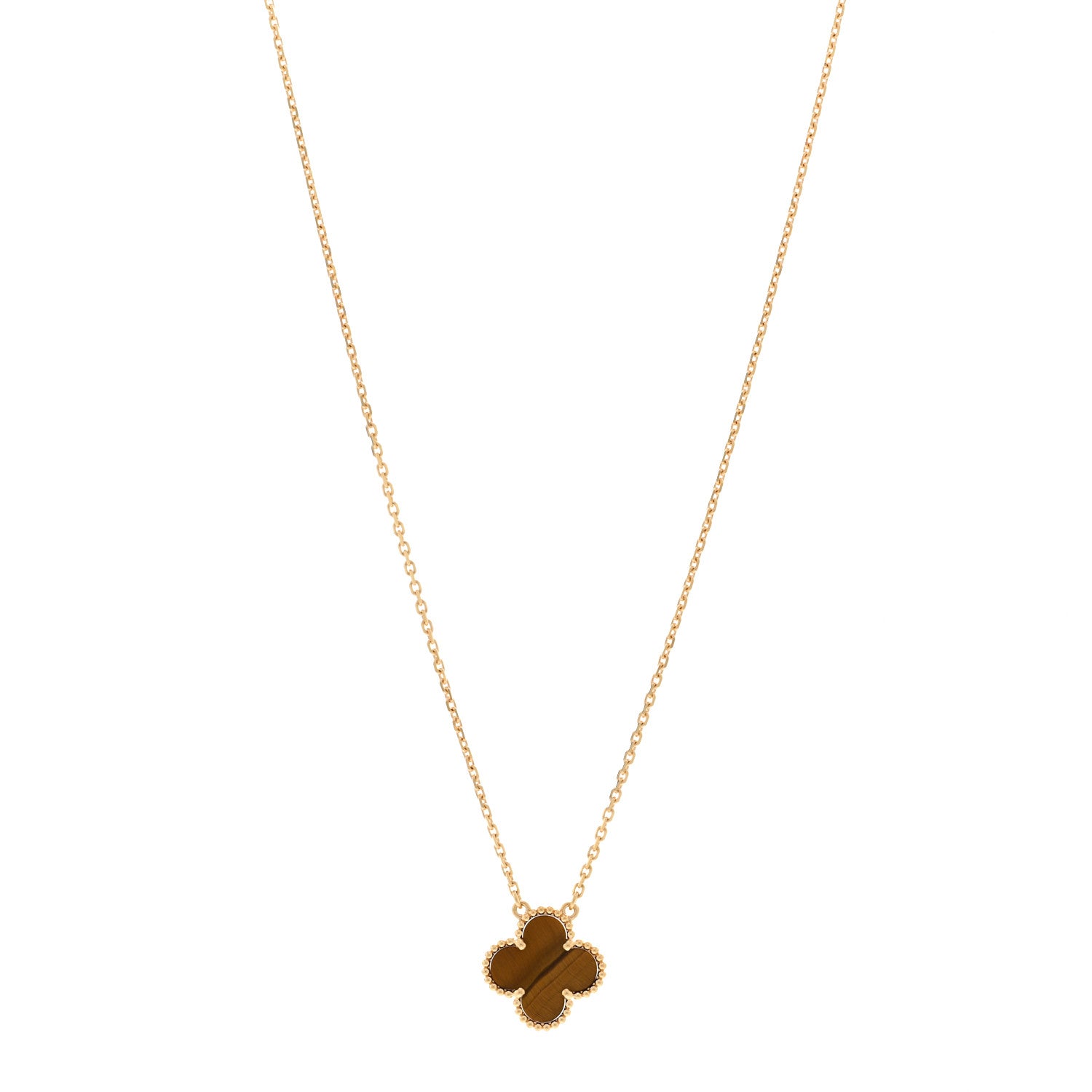 Van Cleef & Arpels 18K Yellow Gold Tiger Eye Vintage Alhambra Pendant Necklace 1 of 5