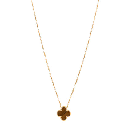 Van Cleef & Arpels 18K Yellow Gold Tiger Eye Vintage Alhambra Pendant Necklace 1 of 5