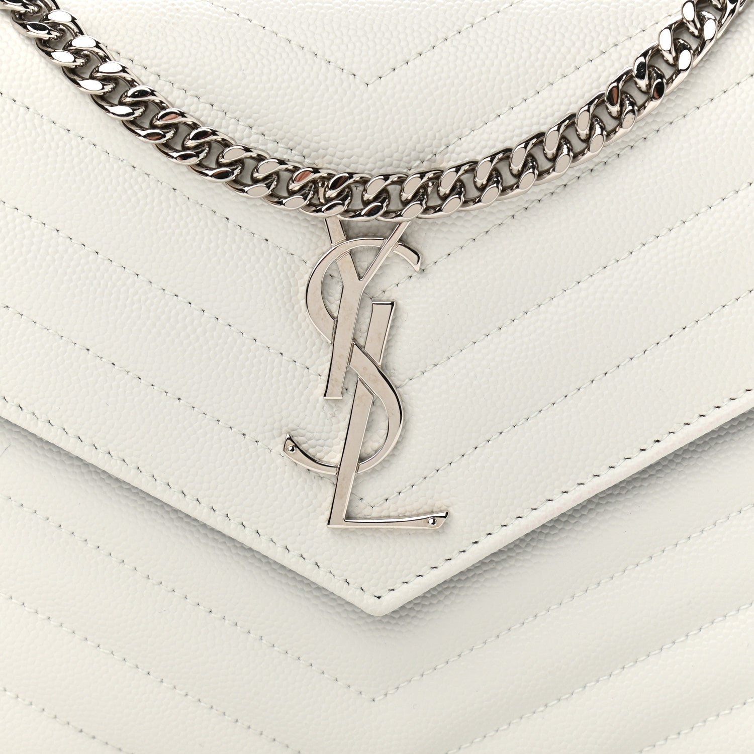 Saint Laurent Grain De Poudre Matelasse Bi-Color Chevron Monogram Chain Wallet White Black 7 of 10